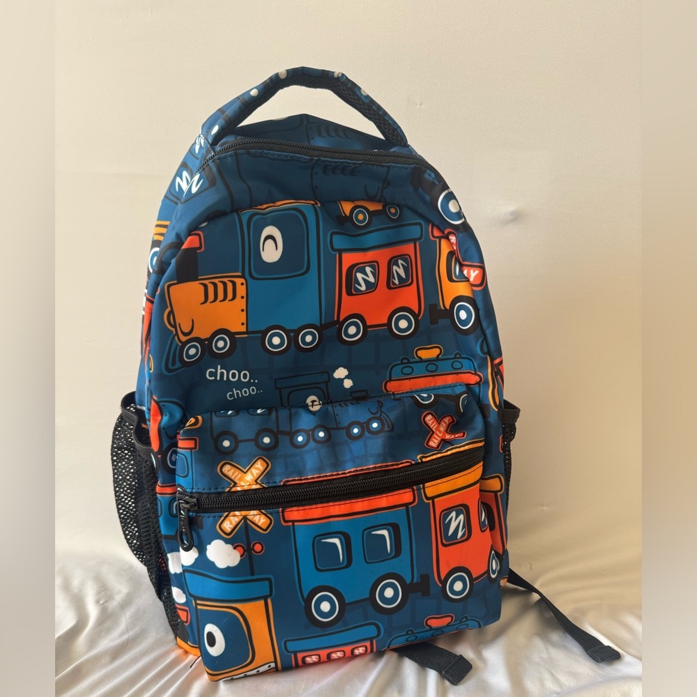 Krafig Colorful Funny Cartoon Steam Train Kids School Backpacks Bookbag